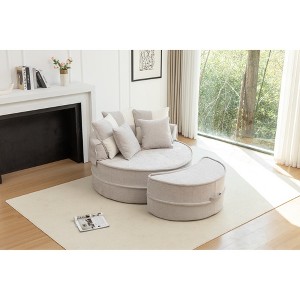 Runesay Modern Oversized Round Lazy Lounge Sofa with 5 Pillows and Ottoman - 1 of 4