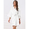cheibear Women's Bridal Party Three Quarter Sleeve Tie Waist Satin Robe Pajamas - 2 of 4