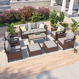 Sonkuki 8 Pieces Patio Sofa & Ottomans & Chair & Coffee Table Set, Conversation Couch with Cushion - 1 of 4