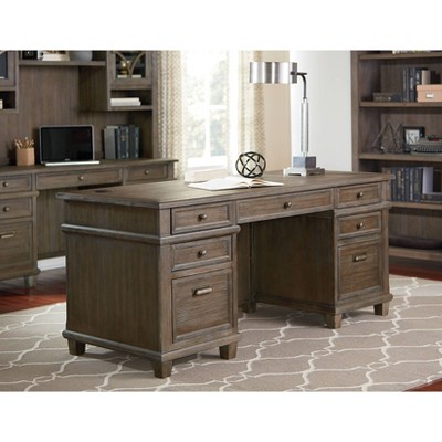 Weathered Dove Wood Executive Desk with Filing Cabinet and Drawer