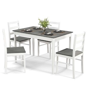 Costway 5-Piece Dining Set Solid Wood Kitchen Furniture with Rectangular Table & 4 Chairs Natural/Coffee/Grey - 1 of 4