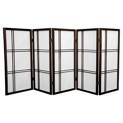 3 ft. Tall Double Cross Shoji Screen - Walnut (5 Panels) - Oriental Furniture