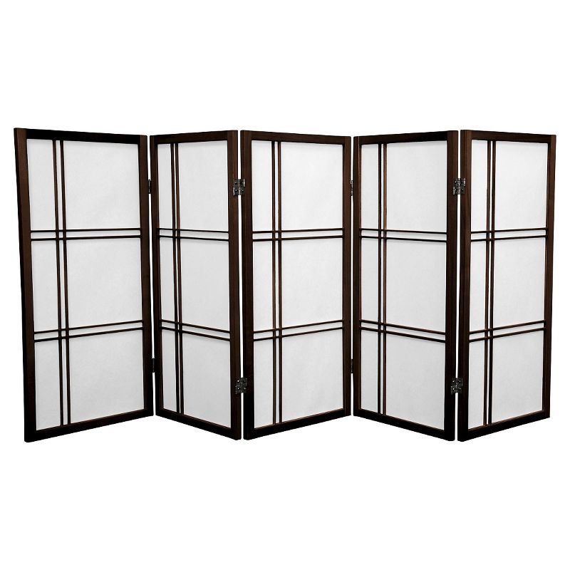 3 ft. Tall Double Cross Shoji Screen - Walnut (5 Panels) - Oriental Furniture, 1 of 5
