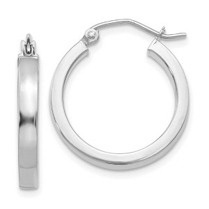 Black Bow Jewelry 3mm, 14k White Gold Polished Rectangle Tube Hoops, 20mm (3/4 Inch) - 1 of 4