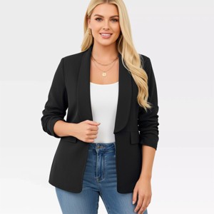 Women's Blazer Front Button Lapel Collar Suit Jackets with Faux Flap Pockets Long Sleeve Open Front Business Casual Blazer Office Outifts - 1 of 4
