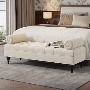 Christopher Knight Home Mirelle Modern Velvet Upholstered Tufted Bench with 2 Detachable Pillows - 1 of 4