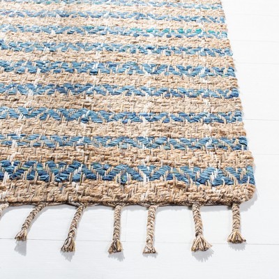 Handmade Blue Stripe Square Jute Area Rug 6'