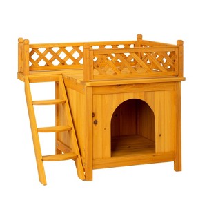 SEVOBAL Pet Crates and Houses 2-Story Wooden Cat House with Balcony in Indoor and Outdoor Shelter for Feral and Pet Cats, Yellow, 30.7"*25.2"*6.3" - 1 of 4