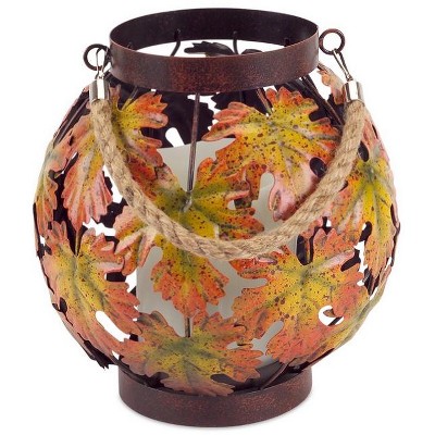 Melrose 15" Harvest Maple Leaf Pillar Autumn Candle Lantern - Brown/Orange