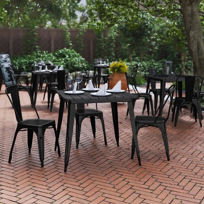 Black Poly Resin and Steel Indoor/Outdoor Dining Table, 31.5" Square