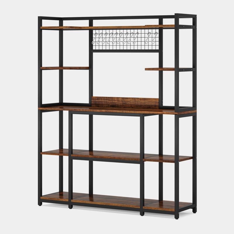 Tribesigns 55" Kitchen Hutch Cabinet Microwave Stand with 11 Hooks, 5-tier Baker’s Rack with Storage Shelf, 1 of 11