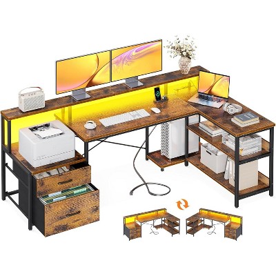 ODK L Shaped Desk with File Drawer, 66" Reversible L Shaped Computer Desk