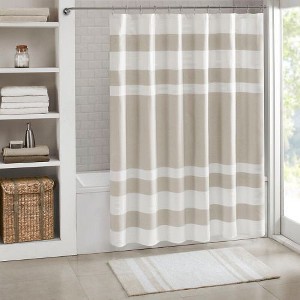 PAGED Waffle Weave Shower Curtain with 3M Water Repellent, Modern Stripe Design Fabric Shower Curtain for Bathroom, 72x72" Bathroom Decor - 1 of 3