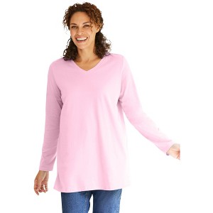 Woman Within Plus Size Perfect Long-Sleeve V-Neck Tunic - 1 of 4