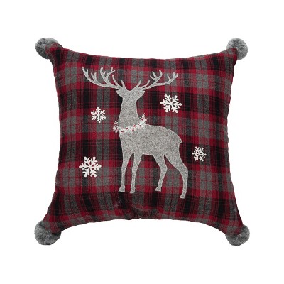 C&F Home 18" x 18" Frosty Deer Plaid Embellished Christmas Throw Pillow