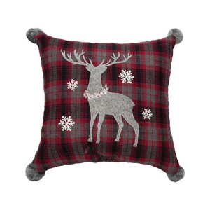 C&F Home 18" x 18" Frosty Deer Plaid Embellished Christmas Throw Pillow - 1 of 4