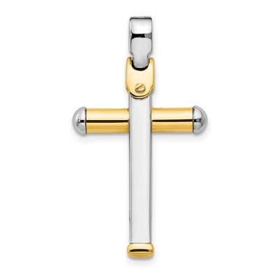 Black Bow Jewelry 14k Two Tone Gold, Polished Tube Cross Pendant, 18 x 32mm