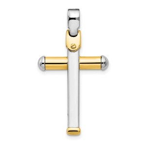 Black Bow Jewelry 14k Two Tone Gold, Polished Tube Cross Pendant, 18 x 32mm - 1 of 4