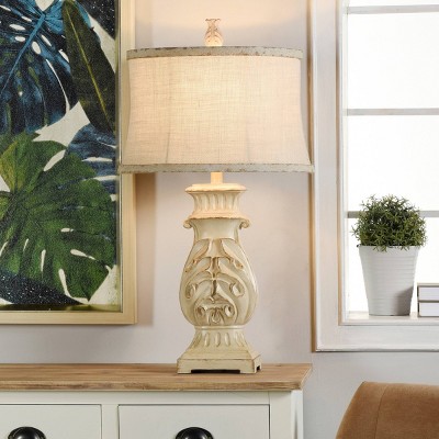 Bokava Table Lamp Distressed Antique White Finish - StyleCraft: Elegant Polyresin Base, Linen Shade, UL Listed