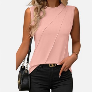 Amaryllis Women's Sleeveless Mock Neck Top Fitted Silhouette Elegant Textured Detailing - 1 of 4