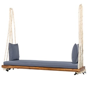 Gulches Patio Swings: Hanging Porch Swing Bench with Cushions, 10.8ft Ropes, Natural/ White/Black/Brown/Gray Finish - 1 of 4