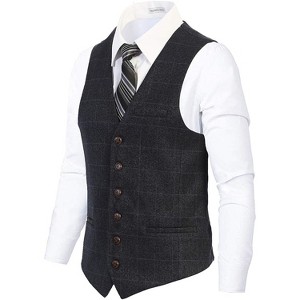 Gioberti Men's 6 Button Slim Fit Formal Herringbone Tweed Vest - 1 of 2