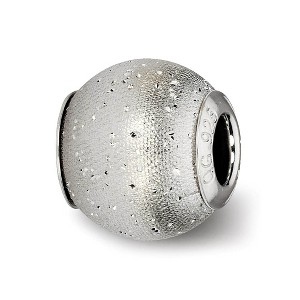 Black Bow Jewelry Sterling Silver Grey Satin Laser Cut Bead Charm - 1 of 3