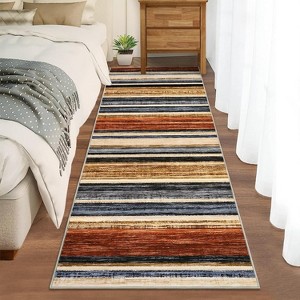Acekool Striped Washable Rug 9x12 Non-Slip Low Pile for Living Room & Bedroom, Multi Color, - 1 of 4