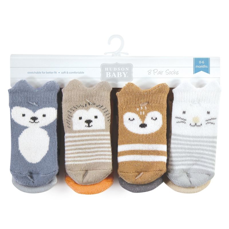 Hudson Baby Infant Boy Cotton Rich Newborn and Terry Socks, Boy Woodland 8-Pack, 2 of 7