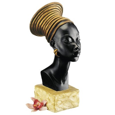 Regal Black and Gold Nubian Queen Resin Bust Statue