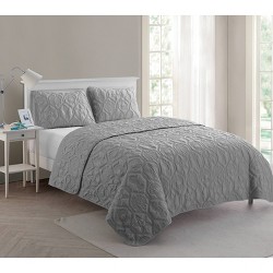 Grey Full/Queen VCNY Home Buckingham Coverlet with 2 Pillow Shams Set