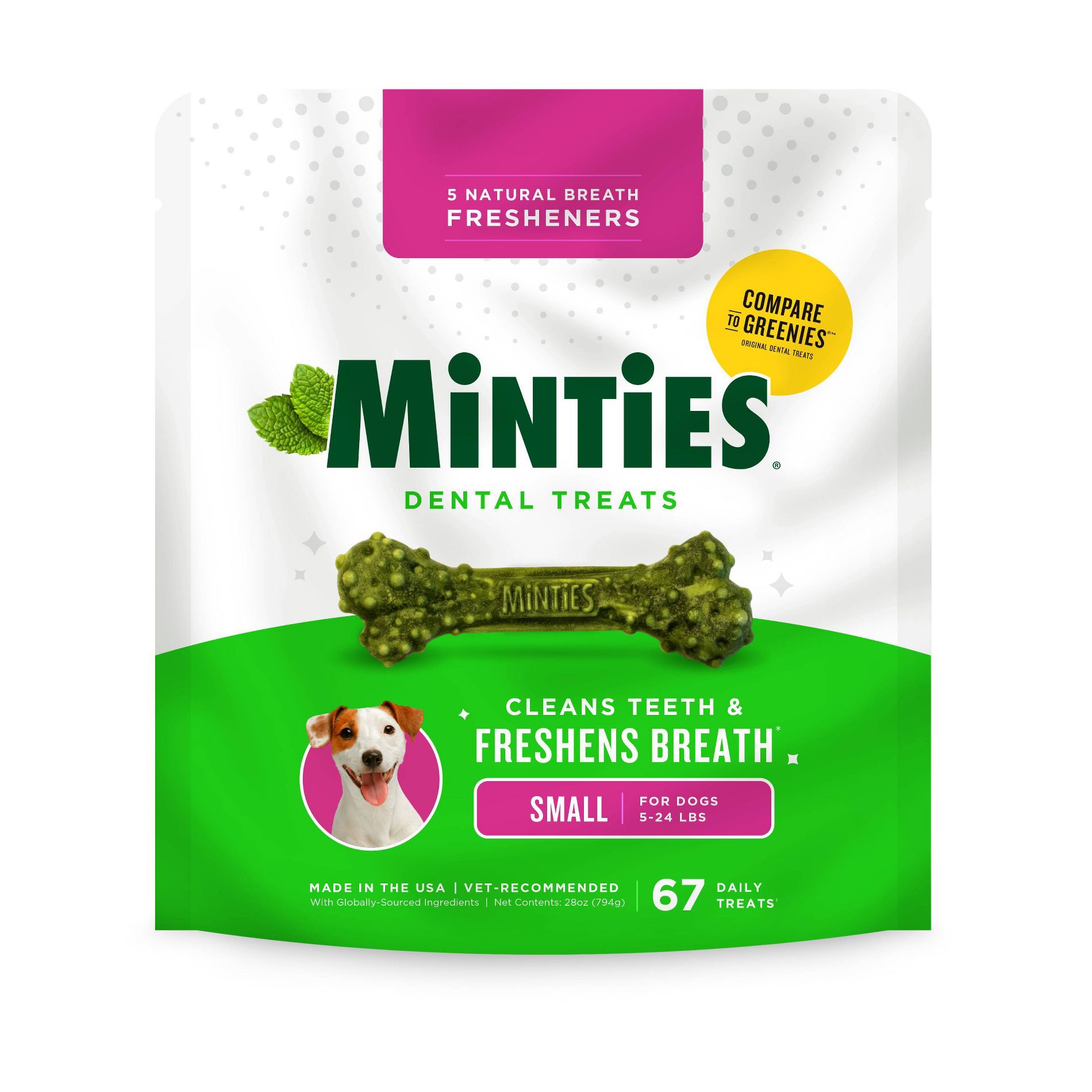 Minties Peppermint Flavor Dental and Hard Chews Dog Treat - Tiny/Small