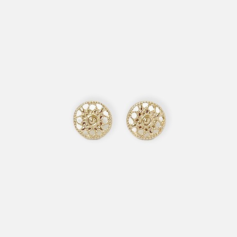 Textured Square Pave Diamond Earring Studs in 14k Gold - Filigree