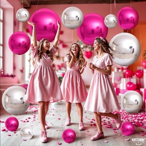 KatchOn, Hot Pink and Silver Balloons - 22 Inch, Pack of 14 | Metallic Hot Pink Foil Balloons, Galentines Day Decorations - 1 of 4