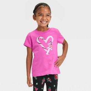 Toddler Girls' Short Sleeve Candy Cane Graphic T-Shirt - Cat & Jack™ Warm Pink - 1 of 4