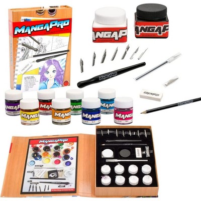 Premium Art Drawing Set - 24 pc Manga Animae Animation Sketch and Comic Cartoon Tools Kit w Ink, Watercolors, Knives, Pen, Nibs, Eraser, and Pencils -