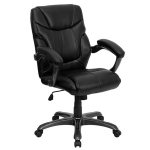 Emma and Oliver Mid-Back Black LeatherSoft Overstuffed Task Ergonomic Office Chair with Arms - 1 of 4