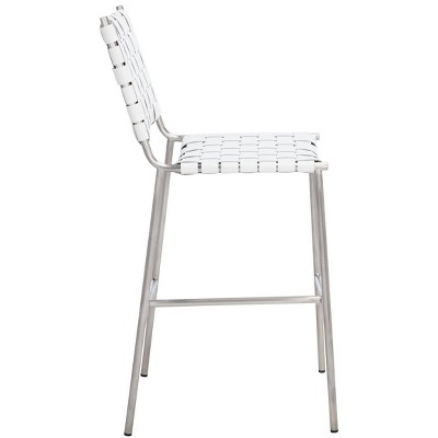 Olenna 41" White Leather and Silver Metal Saddle Counter Stool