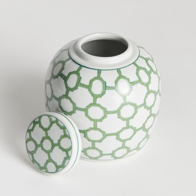 Green and White Porcelain Decorative Ginger Jar