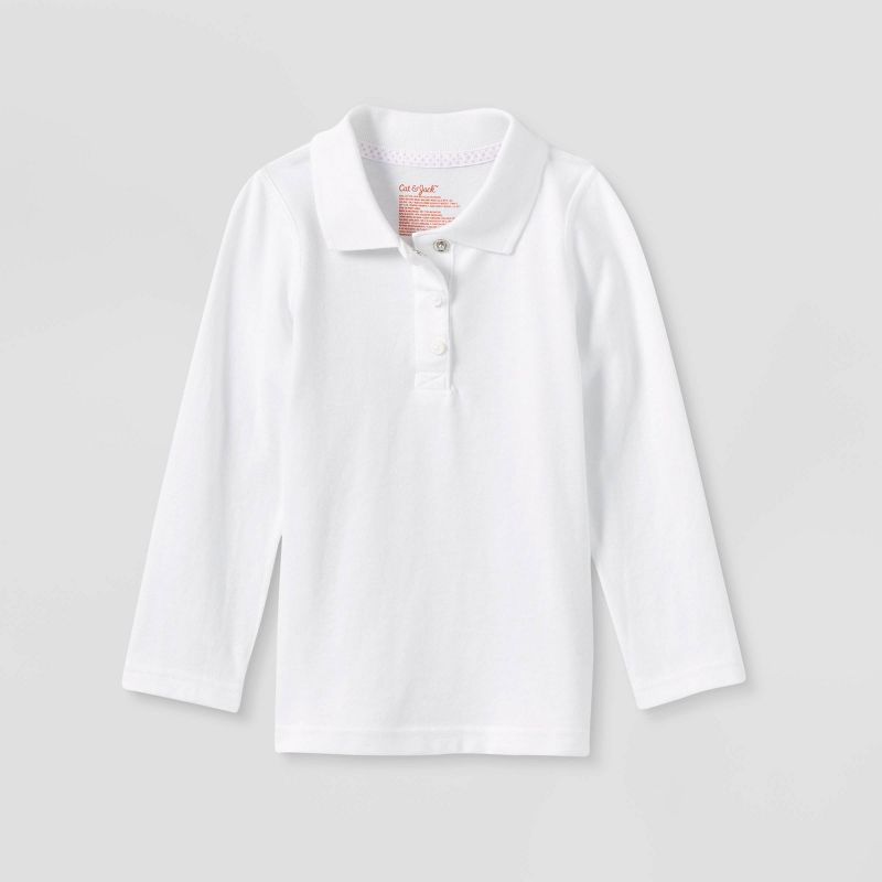 Toddler Girls' Adaptive Long Sleeve Polo Shirt - Cat & Jack™ White , 1 of 4