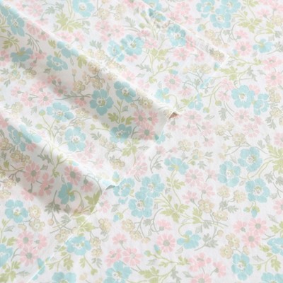 Jaynie Pink and Blue Floral Cotton Queen Sheet Set