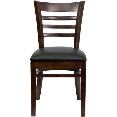 Walnut Wood and Black Vinyl Ladderback Side Chair