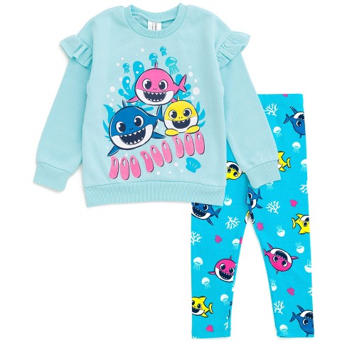 Pinkfong Baby Shark Toddler Girls Fleece Sweatshirt And Leggings Outfit Set Turquoise 5t Target