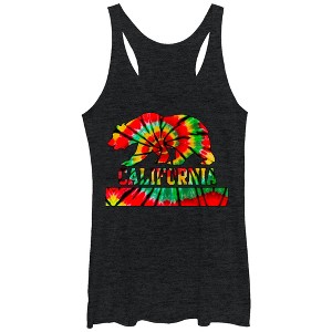 Women's Lost Gods Tie-Dye Print California Flag Racerback Tank Top - 1 of 3