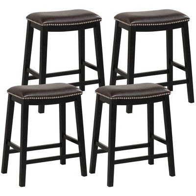 Tangkula 4PCS 26" Upholstered Counter Height Bar Stool PVC Leather Saddle Stool