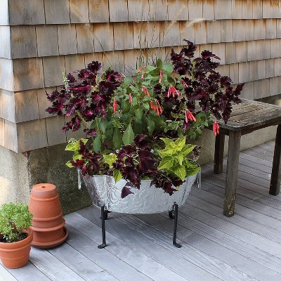 20" Galvanized Steel Embossed Oval Tub with Folding Stand
