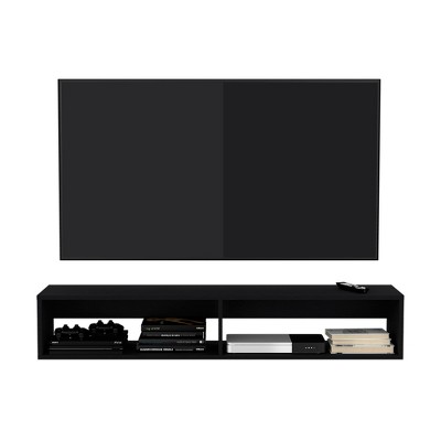 INFURNIC TV Stands and Consoles Wall Mounted Entertainment Shelf with Cable Management and Two Storage Shelves for Living Room, Black, 65"*18"*3.6"