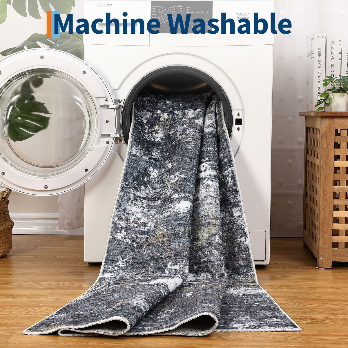 Garvee Abstract Washable Area Rug, Modern Low-Pile Stain Resistant Indoor Rugs for Living Room Bedroom, Soft Foldable Accent Rug - thumbnail 7