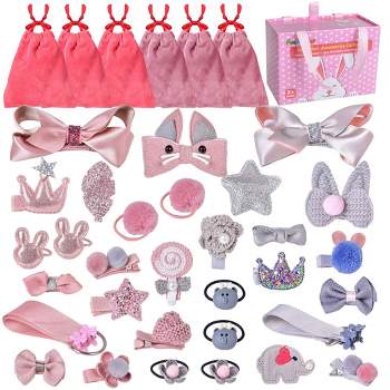 Fun Little Toys Pink Bunny Box with Hair Accessories, 37 pcs