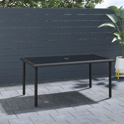 Black Steel and Glass Rectangular Patio Dining Table